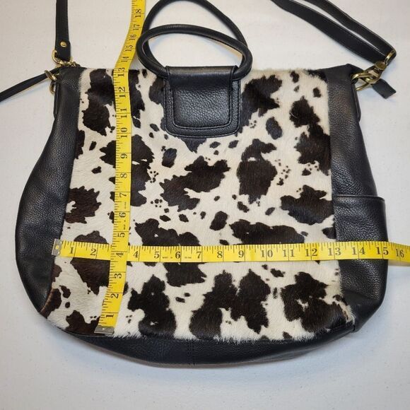 Hobo Sheila Large Satchel Cow Calf Hair Leather Black and White Women's Bag - Picture 15 of 16